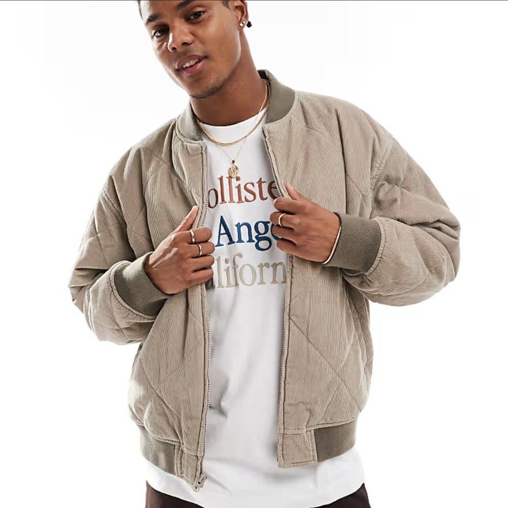 Men's Hollister Corduroy Quilted Boxy Fit Jacket XL Beige